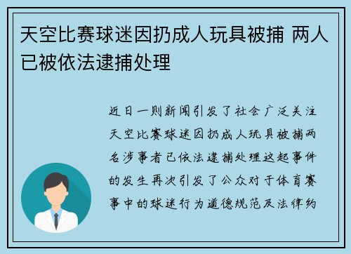 天空比赛球迷因扔成人玩具被捕 两人已被依法逮捕处理